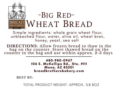 product label for big red wheat sandwich loaf with list of ingredients