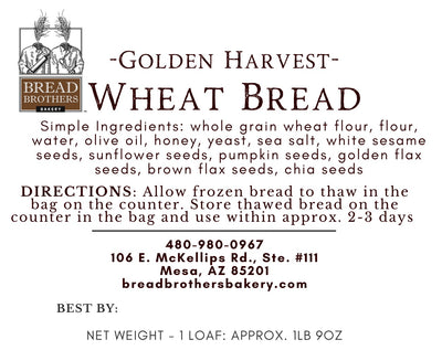product label for golden harvest wheat sandwich loaf with list of ingredients