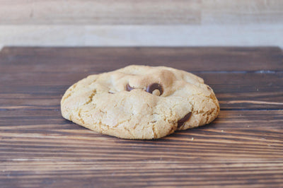 close up chocolate chip cookie wheat flour and dark chocolate chips copyrighted image