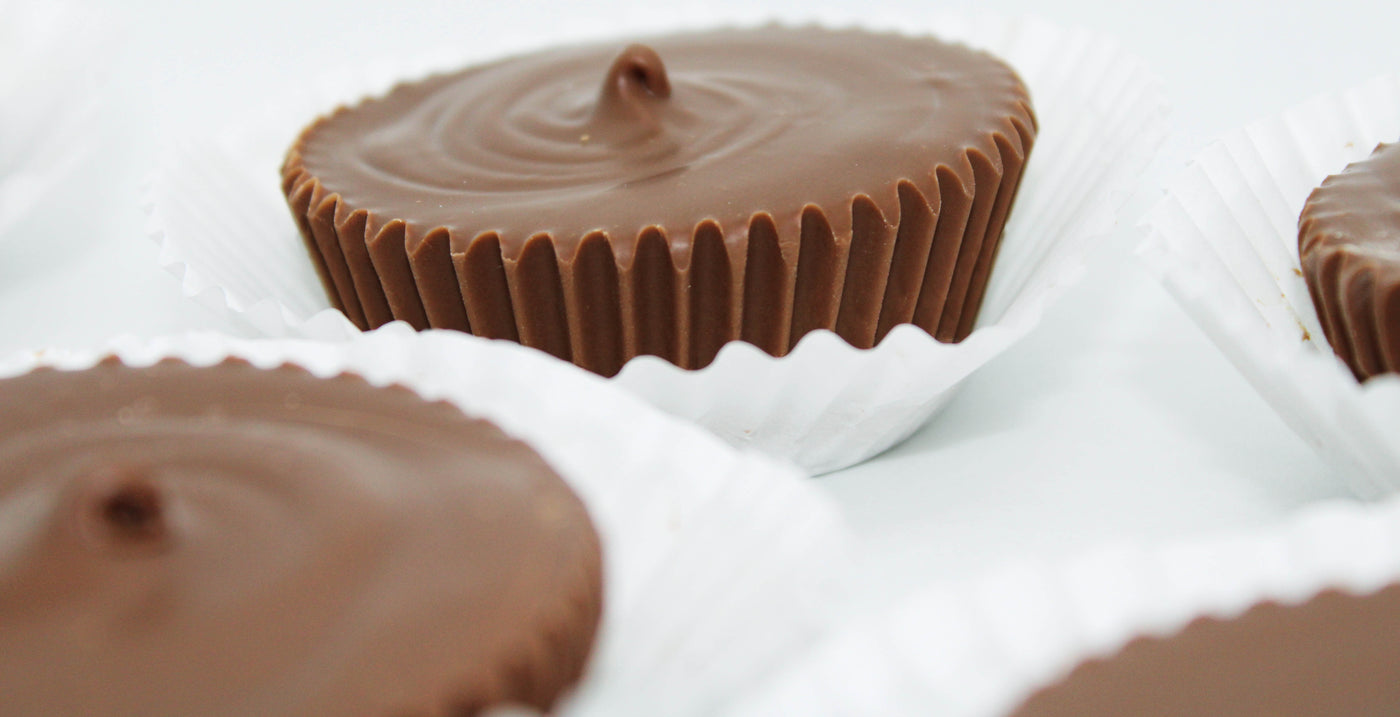 close up peanut butter cup, milk chocolate, Bread Brothers Bakery copyrighted image